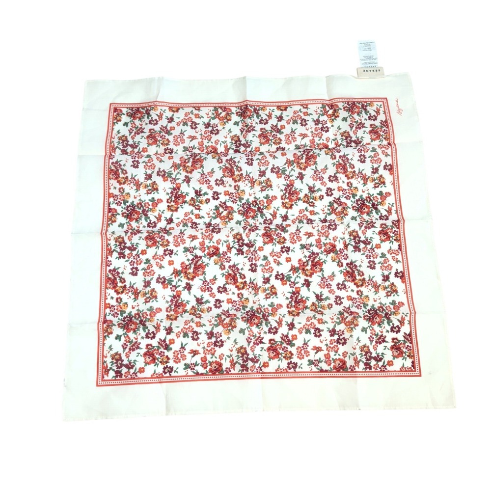 Sezane Organic Cotton Square Floral Scarf Cream Red Ditsy Neckerchief 20x20 NWOT